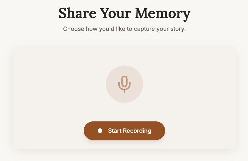 LegacyCloud dashboard showing the record a story interface